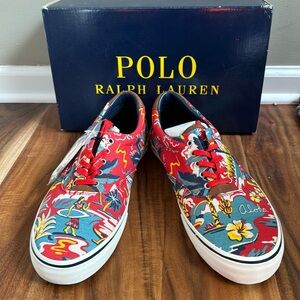 Men’s size 12 brand new never worn Polo by Ralph Lauren Hawaiian print shoes